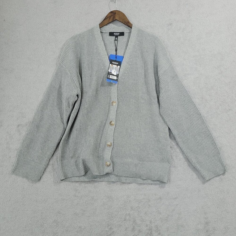 NEW Hudson Los Angeles Cotton Button-Up Cardigan Sweater Gray Womens L// 25CT